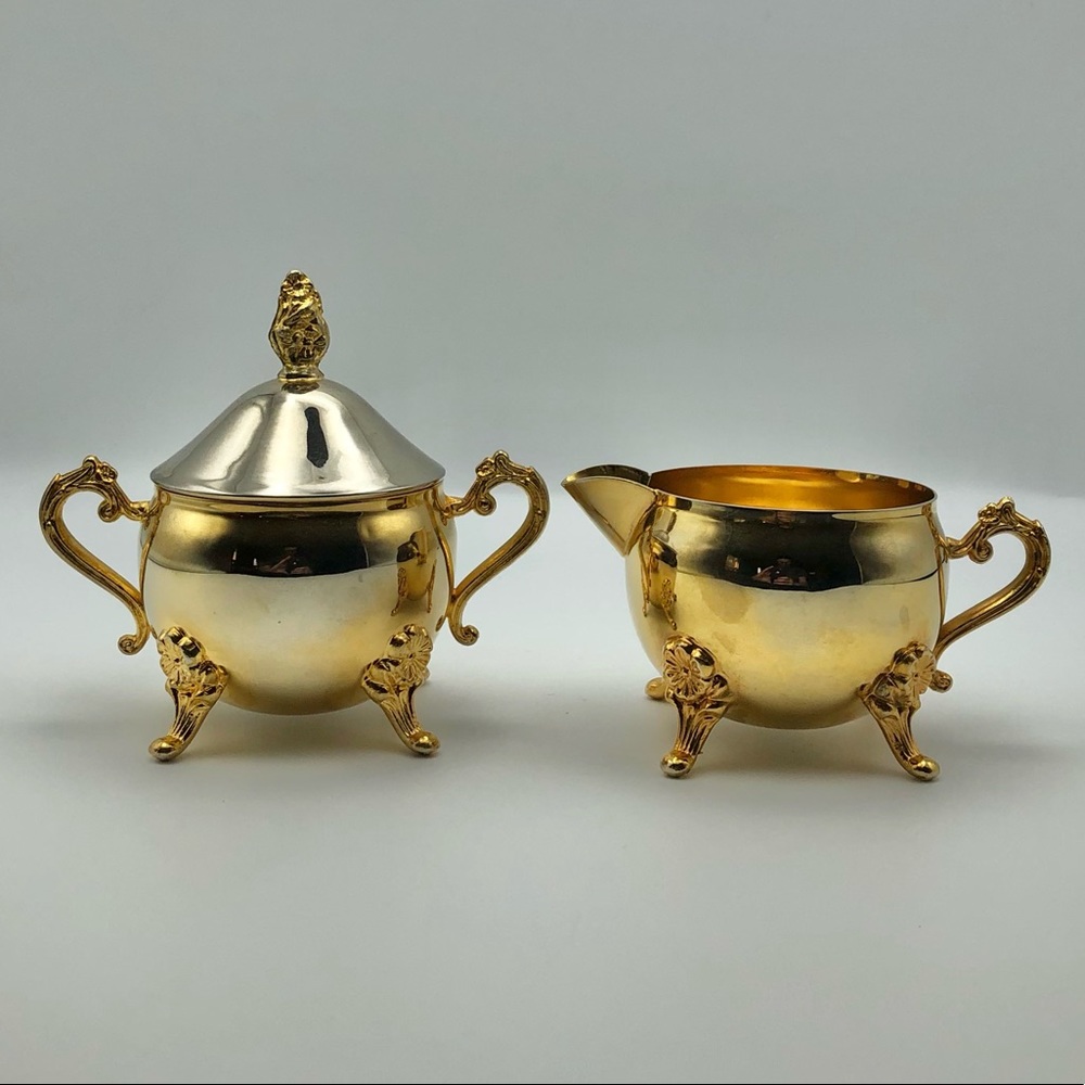 Vintage Silver Sugar Bowl with Lid and Creamer Set